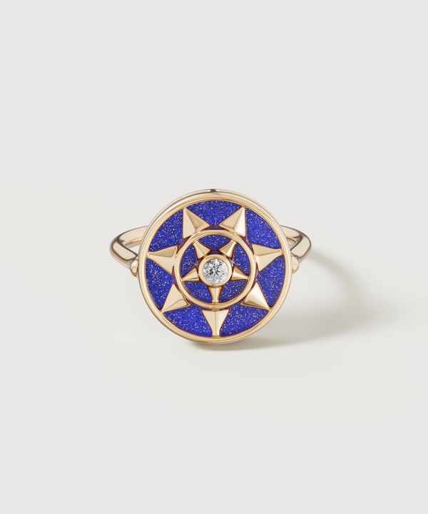 Shams 18k Yellow Gold Lapis Lazuli And Diamond Ring
