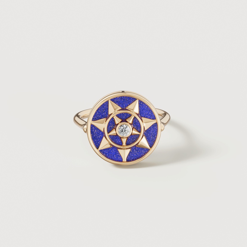 Shams 18K Yellow Gold Lapis Lazuli And Diamond Ring