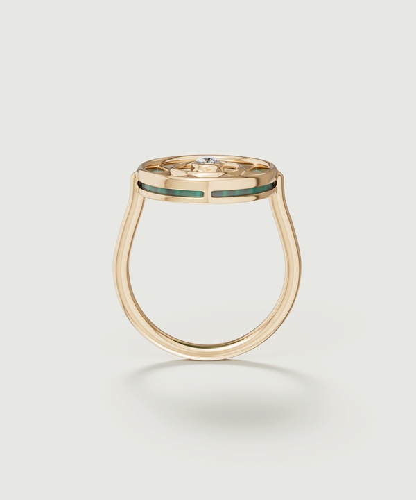 Shams 18k Yellow Gold Malachite And Diamond Ring