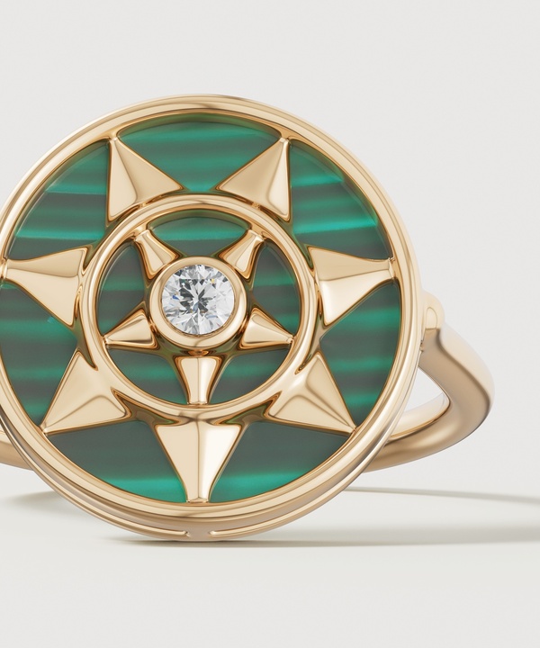 Shams 18k Yellow Gold Malachite And Diamond Ring