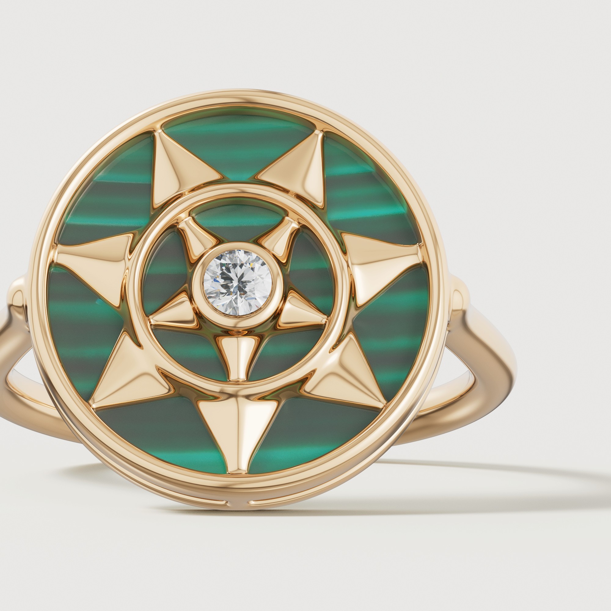 Shams 18K Yellow Gold Malachite And Diamond Ring