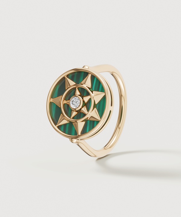 Shams 18k Yellow Gold Malachite And Diamond Ring
