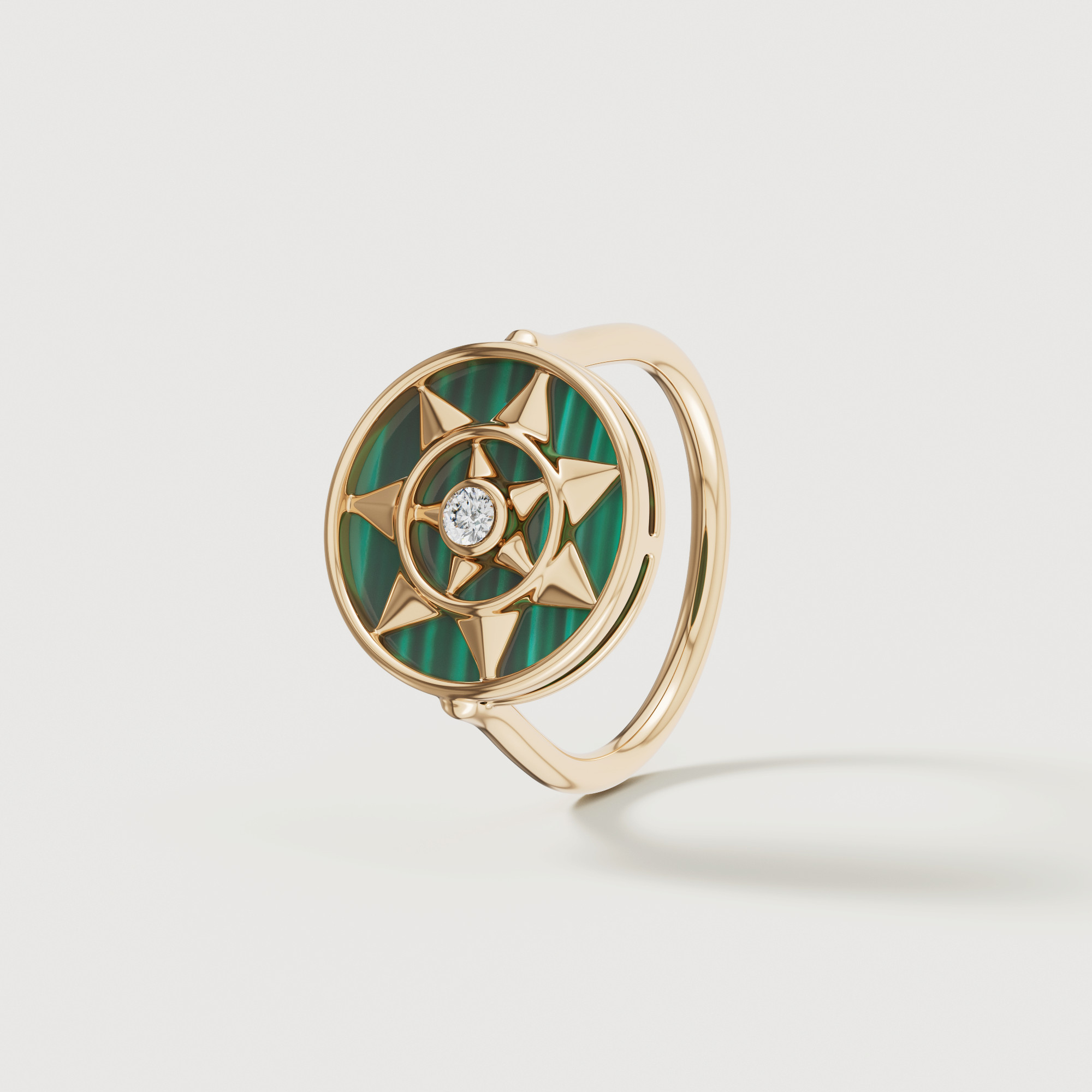 Shams 18K Yellow Gold Malachite And Diamond Ring