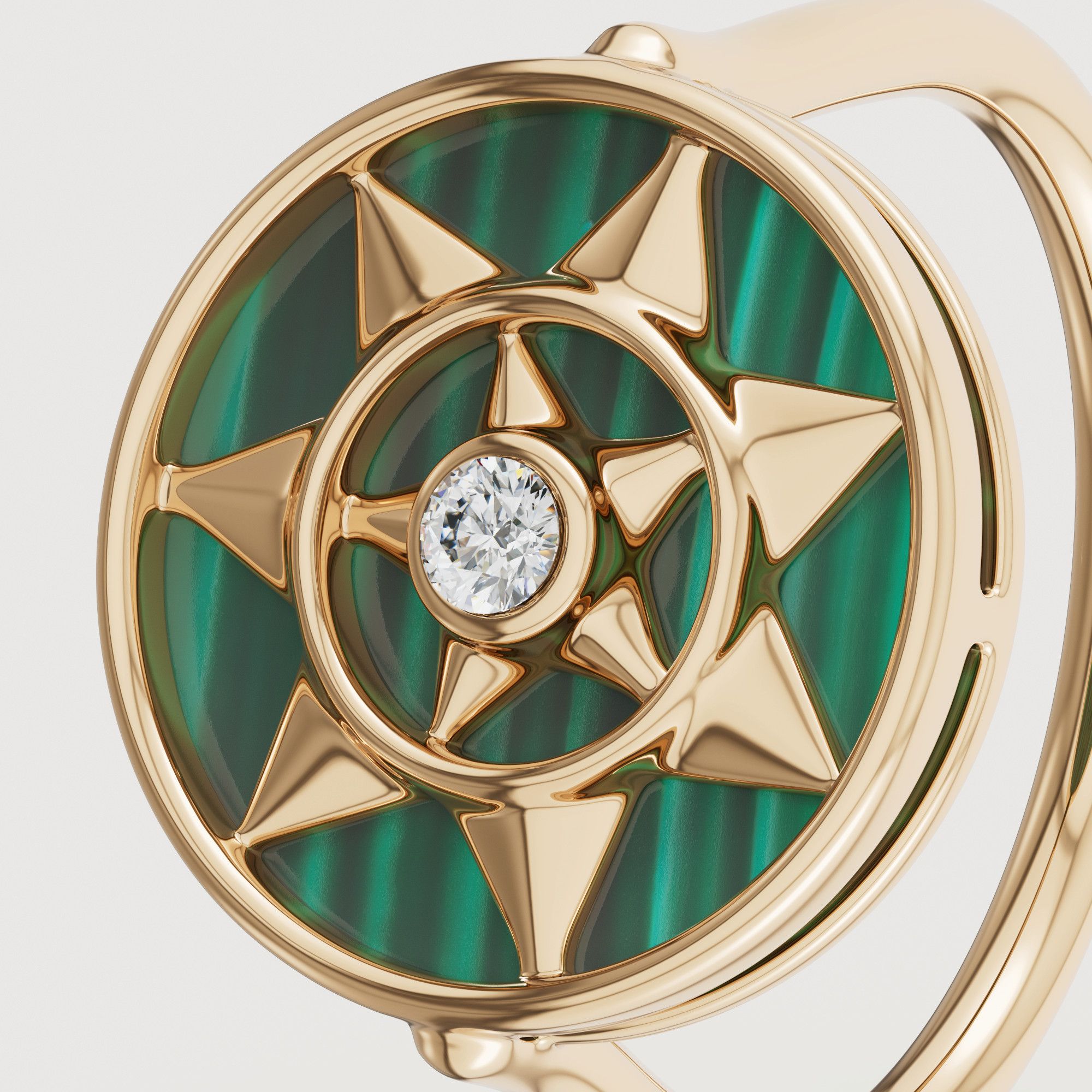 Shams 18K Yellow Gold Malachite And Diamond Ring
