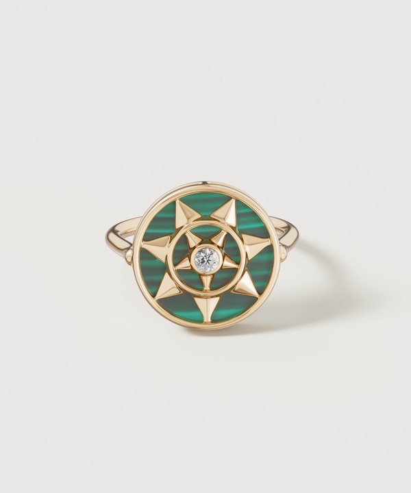 Shams 18k Yellow Gold Malachite And Diamond Ring