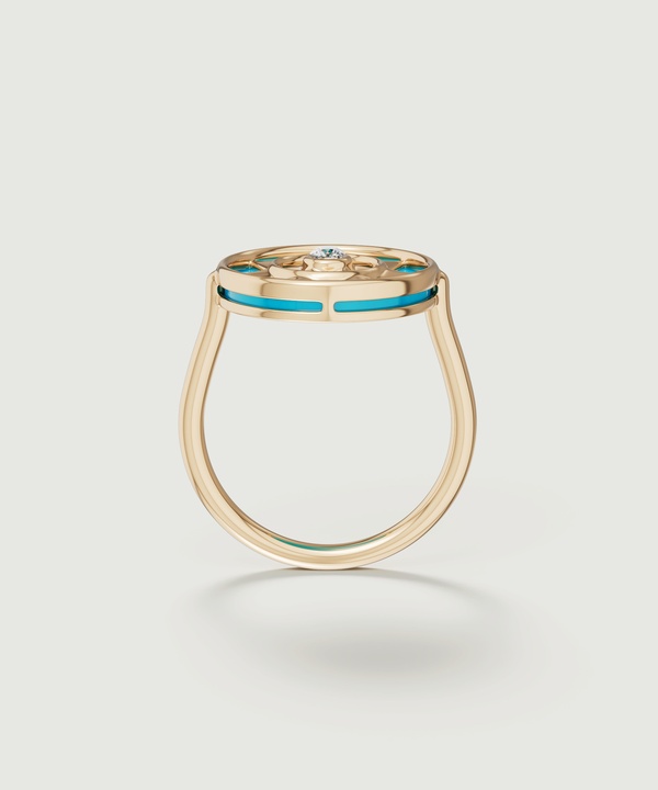 Shams 18k Yellow Gold Turquoise And Diamond Ring