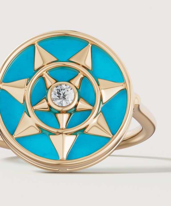 Shams 18k Yellow Gold Turquoise And Diamond Ring