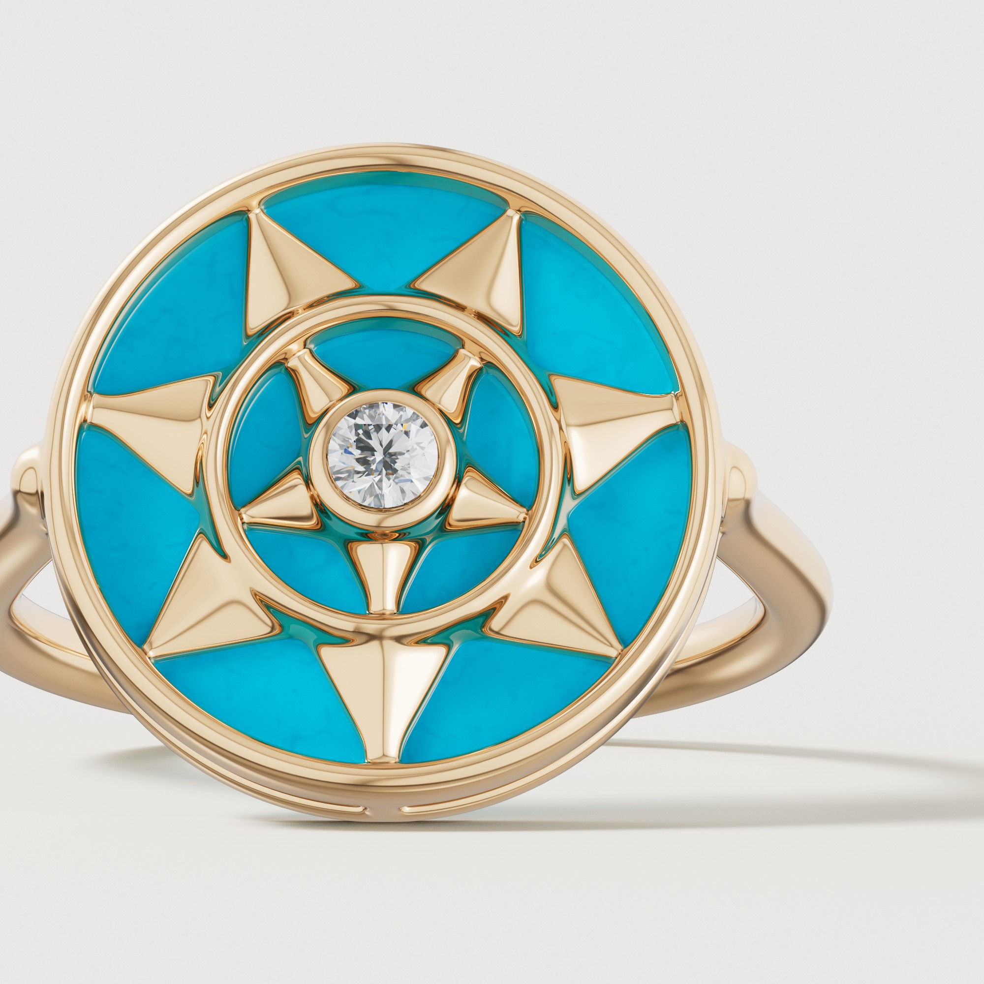 Shams 18K Yellow Gold Turquoise And Diamond Ring