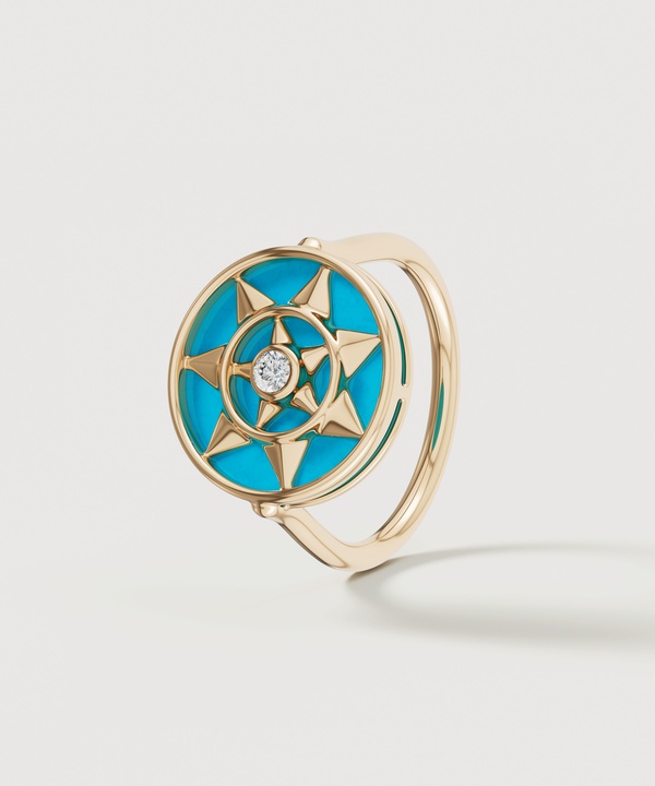 Shams 18k Yellow Gold Turquoise And Diamond Ring