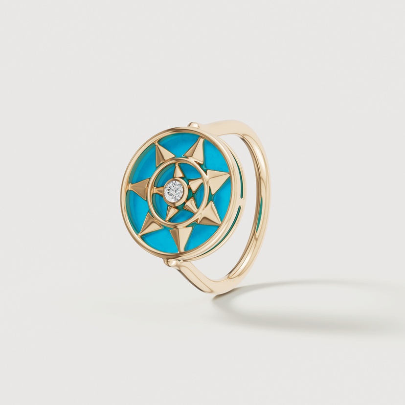 Shams 18K Yellow Gold Turquoise And Diamond Ring