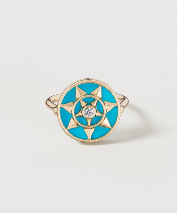 Shams 18k Yellow Gold Turquoise And Diamond Ring