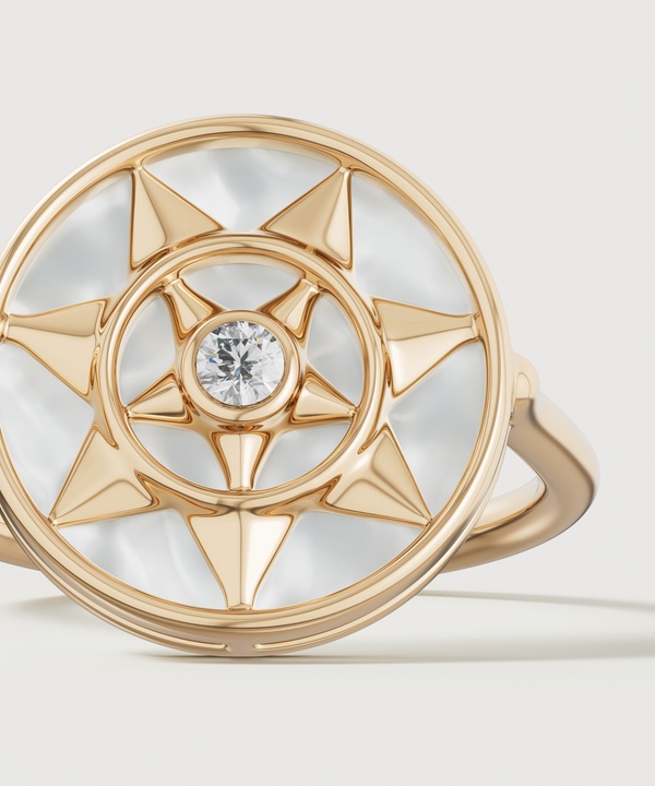 Shams 18k Yellow Gold White Mother Of Pearl And Diamond Ring