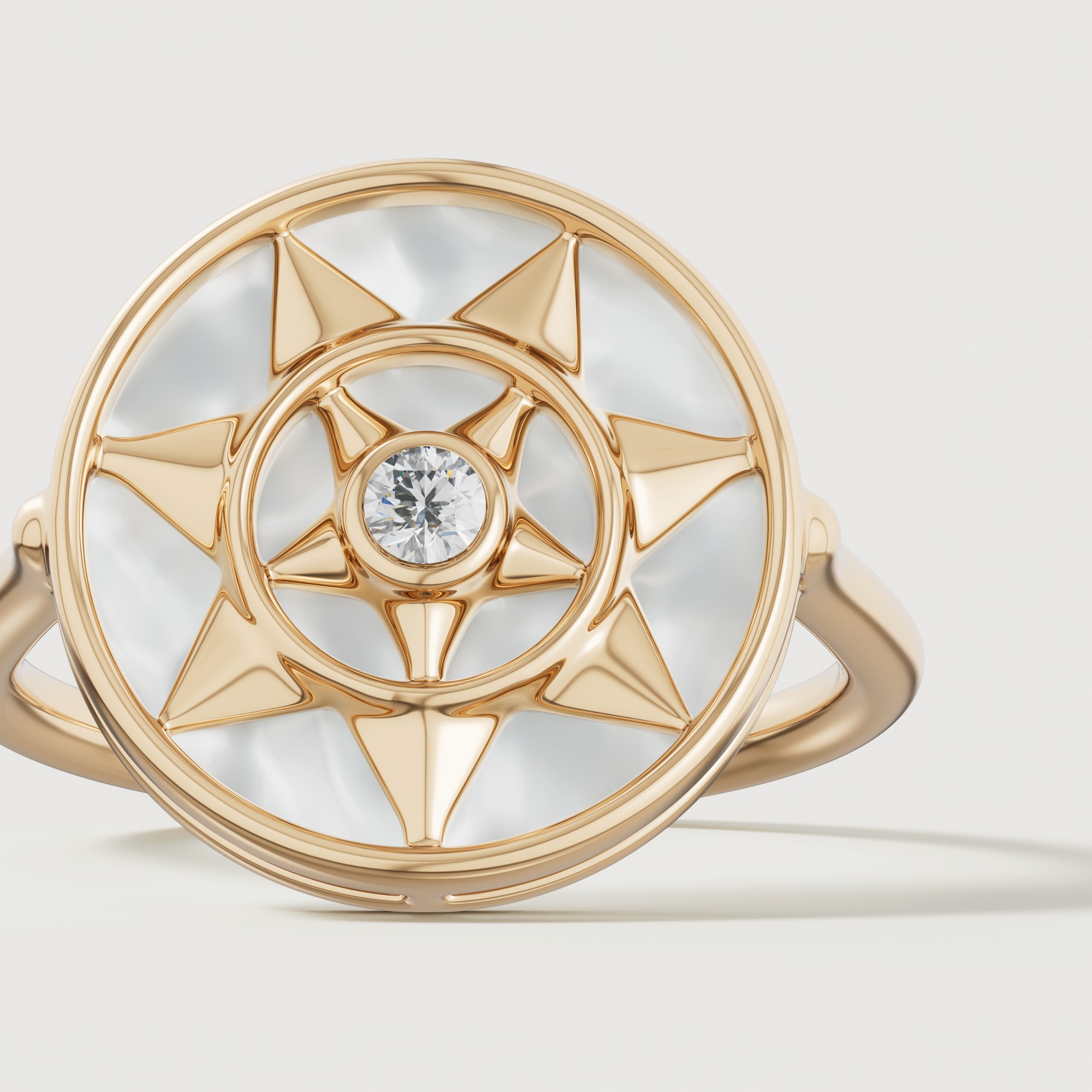 Shams 18K Yellow Gold White Mother Of Pearl And Diamond Ring