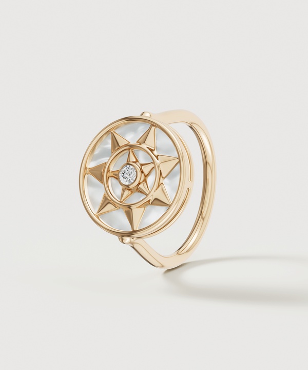 Shams 18k Yellow Gold White Mother Of Pearl And Diamond Ring