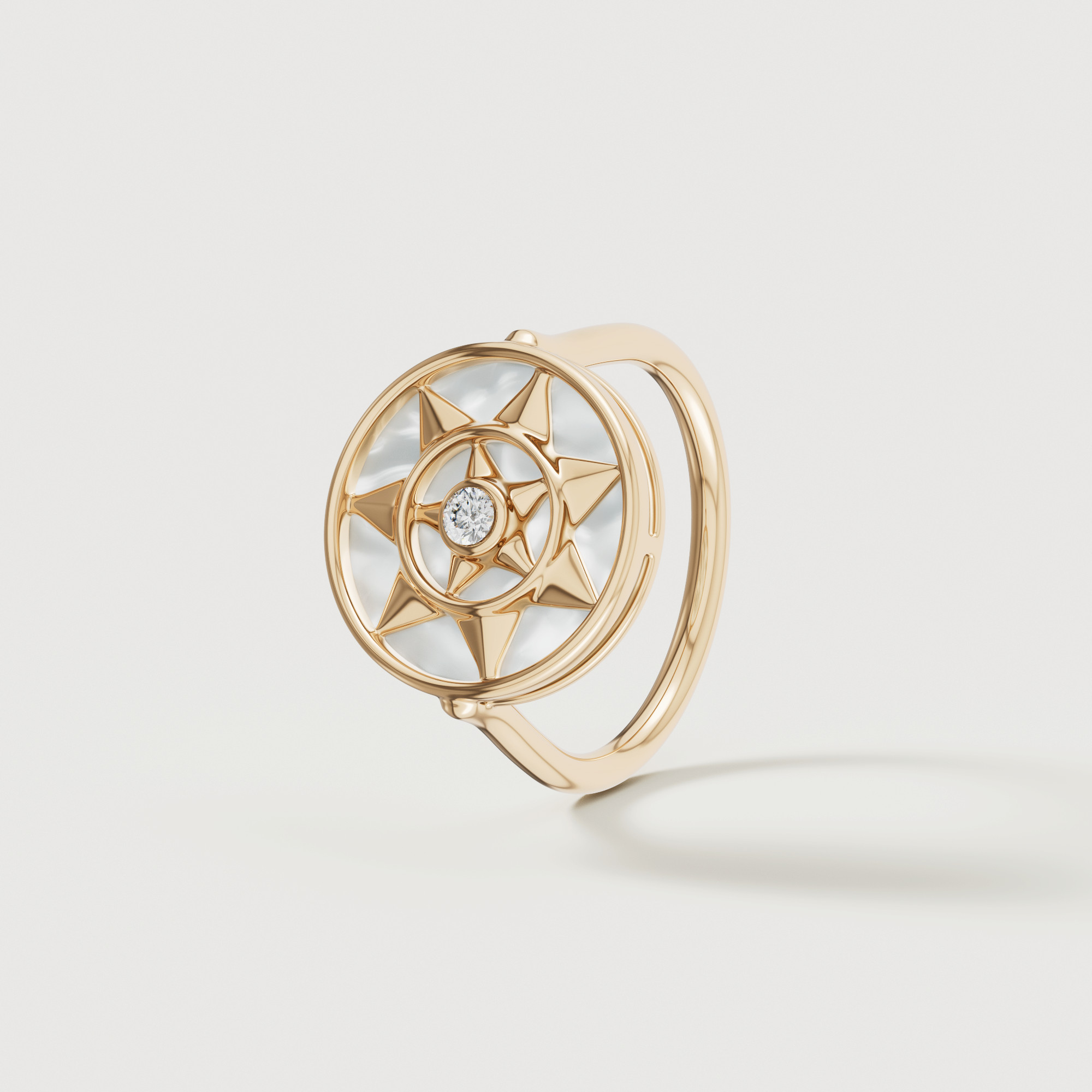 Shams 18K Yellow Gold White Mother Of Pearl And Diamond Ring