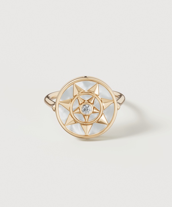 Shams 18k Yellow Gold White Mother Of Pearl And Diamond Ring