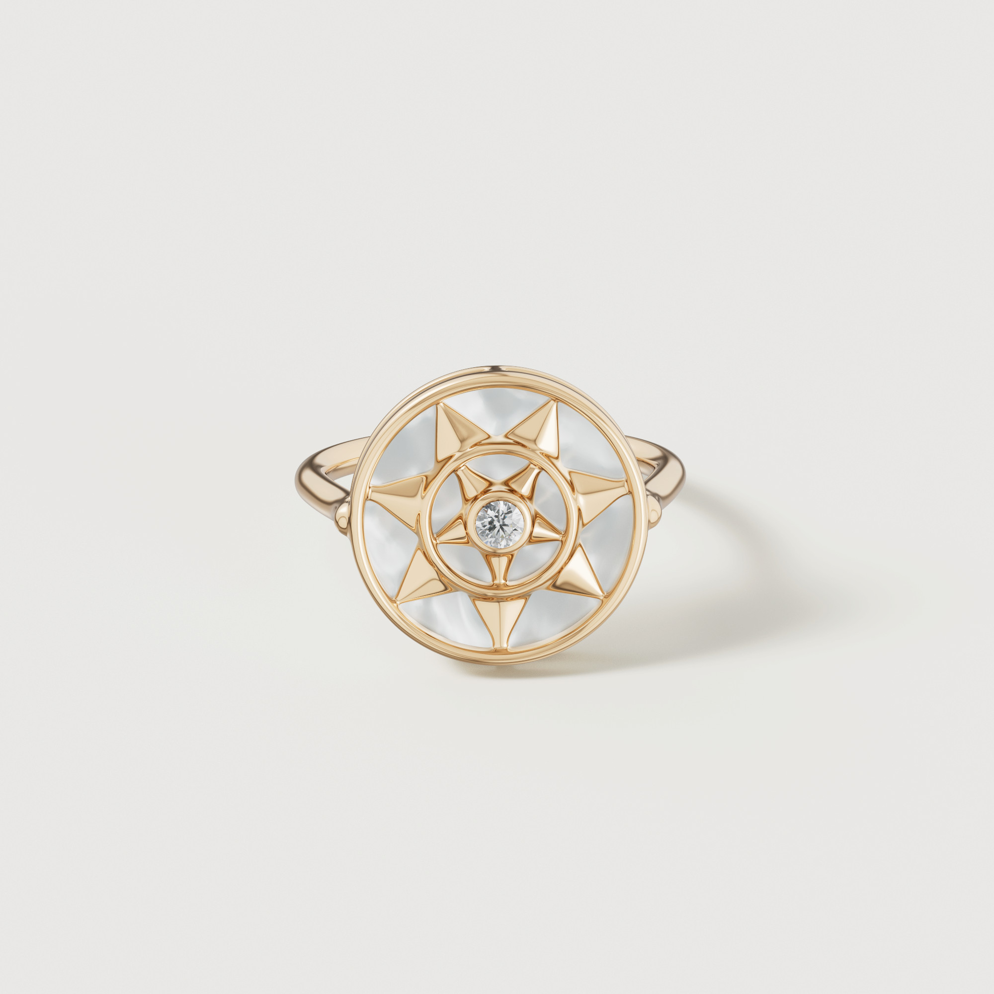 Shams 18K Yellow Gold White Mother Of Pearl And Diamond Ring