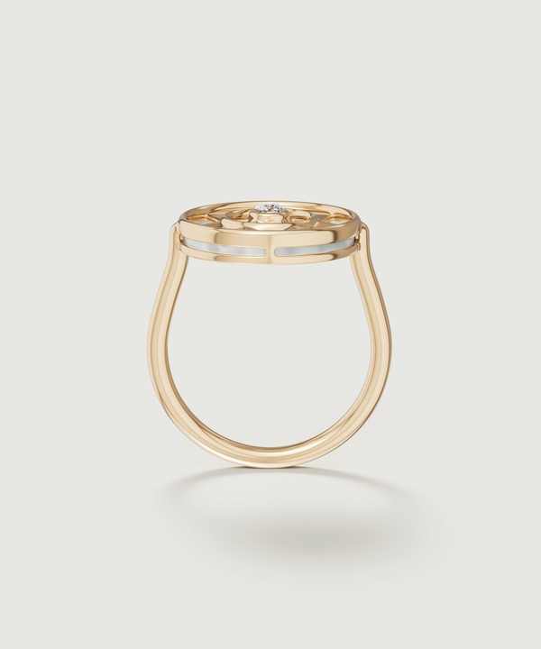 Shams 18k Yellow Gold White Mother Of Pearl And Diamond Ring
