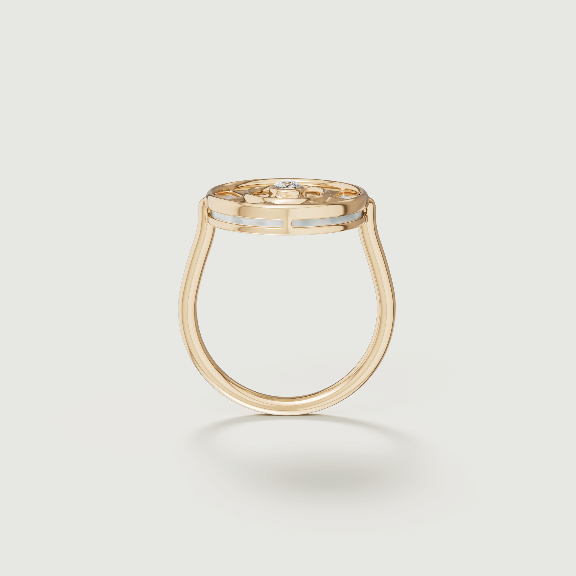Shams 18K Yellow Gold White Mother Of Pearl And Diamond Ring