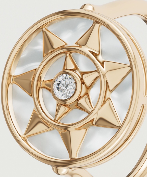 Shams 18k Yellow Gold White Mother Of Pearl And Diamond Ring