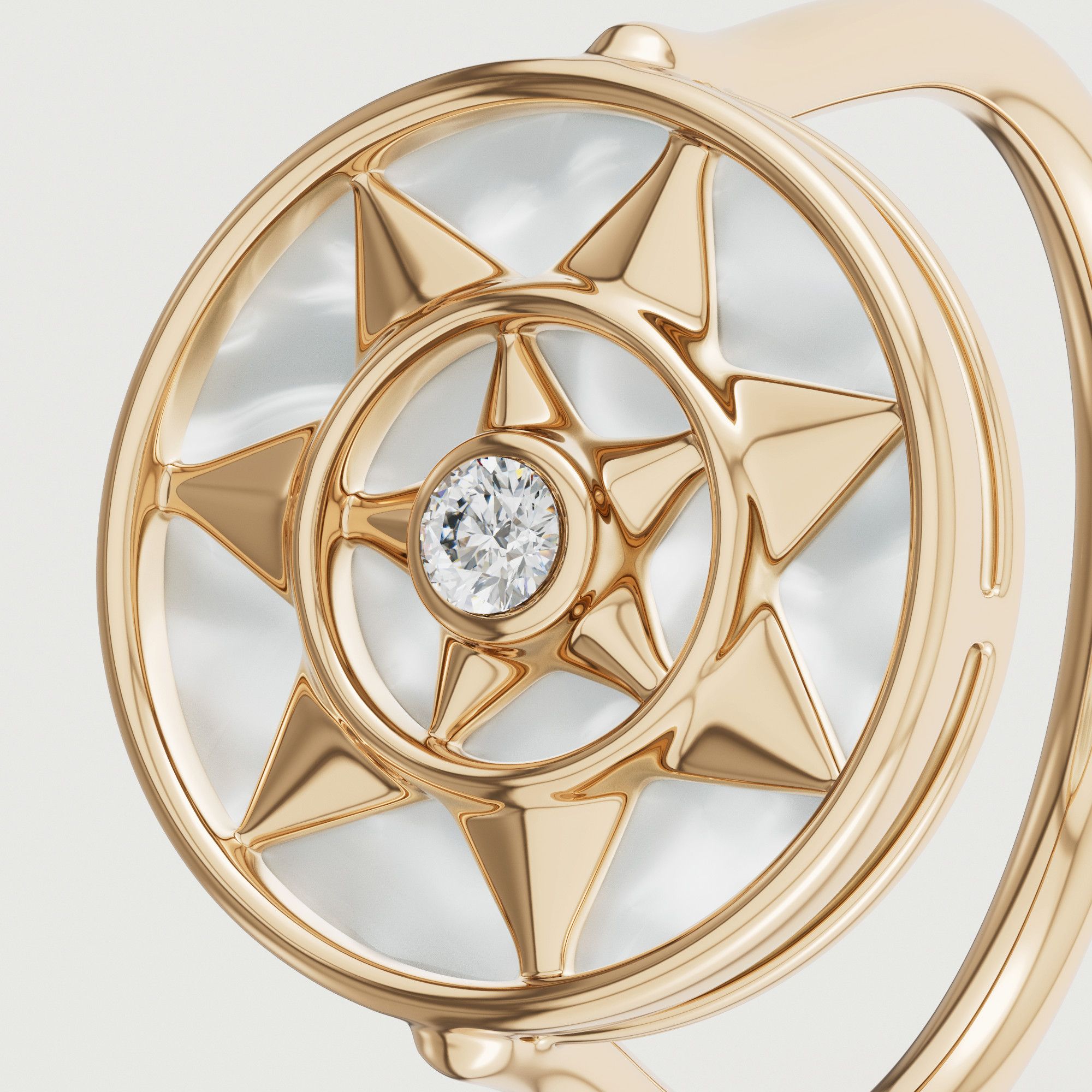 Shams 18K Yellow Gold White Mother Of Pearl And Diamond Ring
