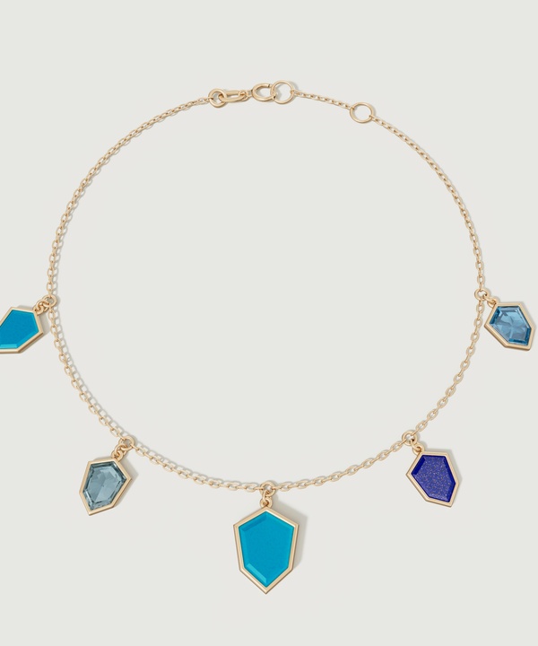 Spring 18k Yellow Gold Anklet With Swiss Blue Topaz London Blue Topaz Lapis Lazuli And Turquoise