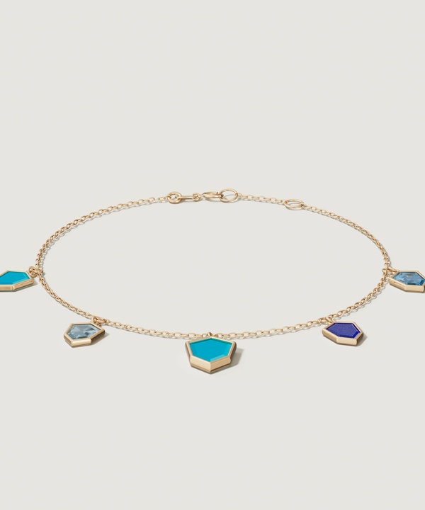 Spring 18k Yellow Gold Anklet With Swiss Blue Topaz London Blue Topaz Lapis Lazuli And Turquoise