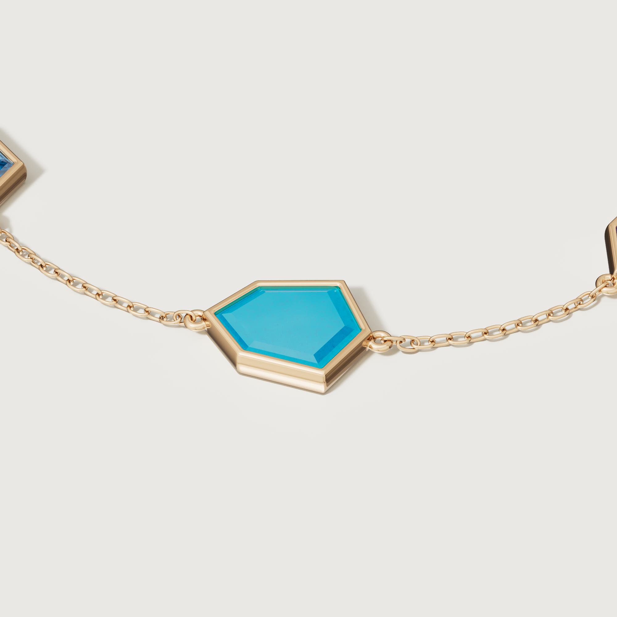Spring 18k Yellow Gold Bracelet With Swiss Blue Topaz London Blue Topaz Lapis Lazuli And Turquoise