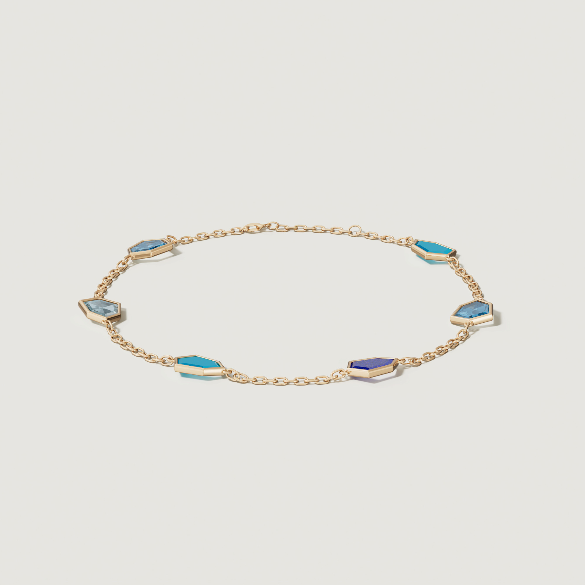 Spring 18K Yellow Gold Bracelet With Swiss Blue Topaz London Blue Topaz Lapis Lazuli And Turquoise