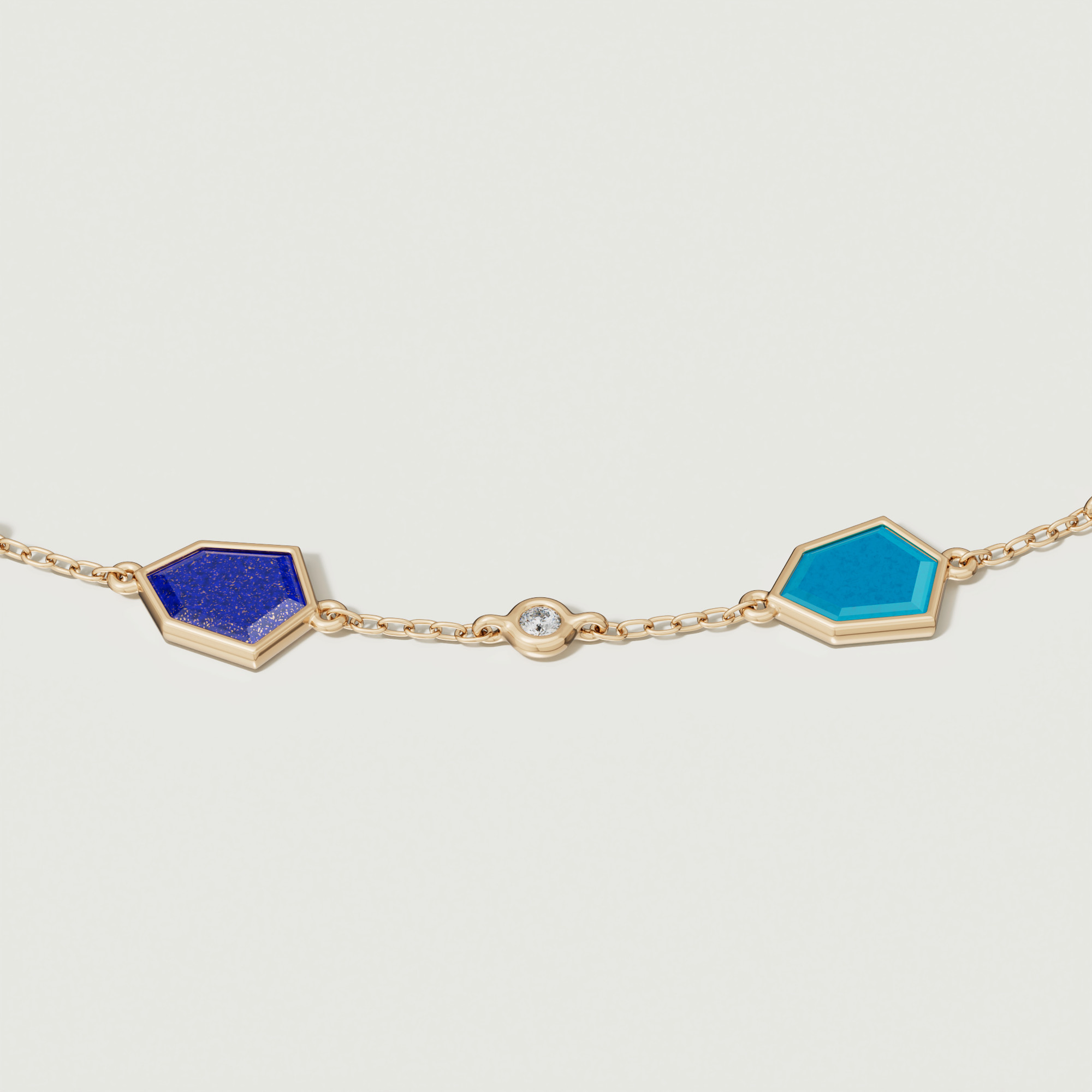 Spring 18k Yellow Gold Bracelet With Turquoise Lapis Lazuli Swiss Blue Topaz London Blue Topaz And Diamond