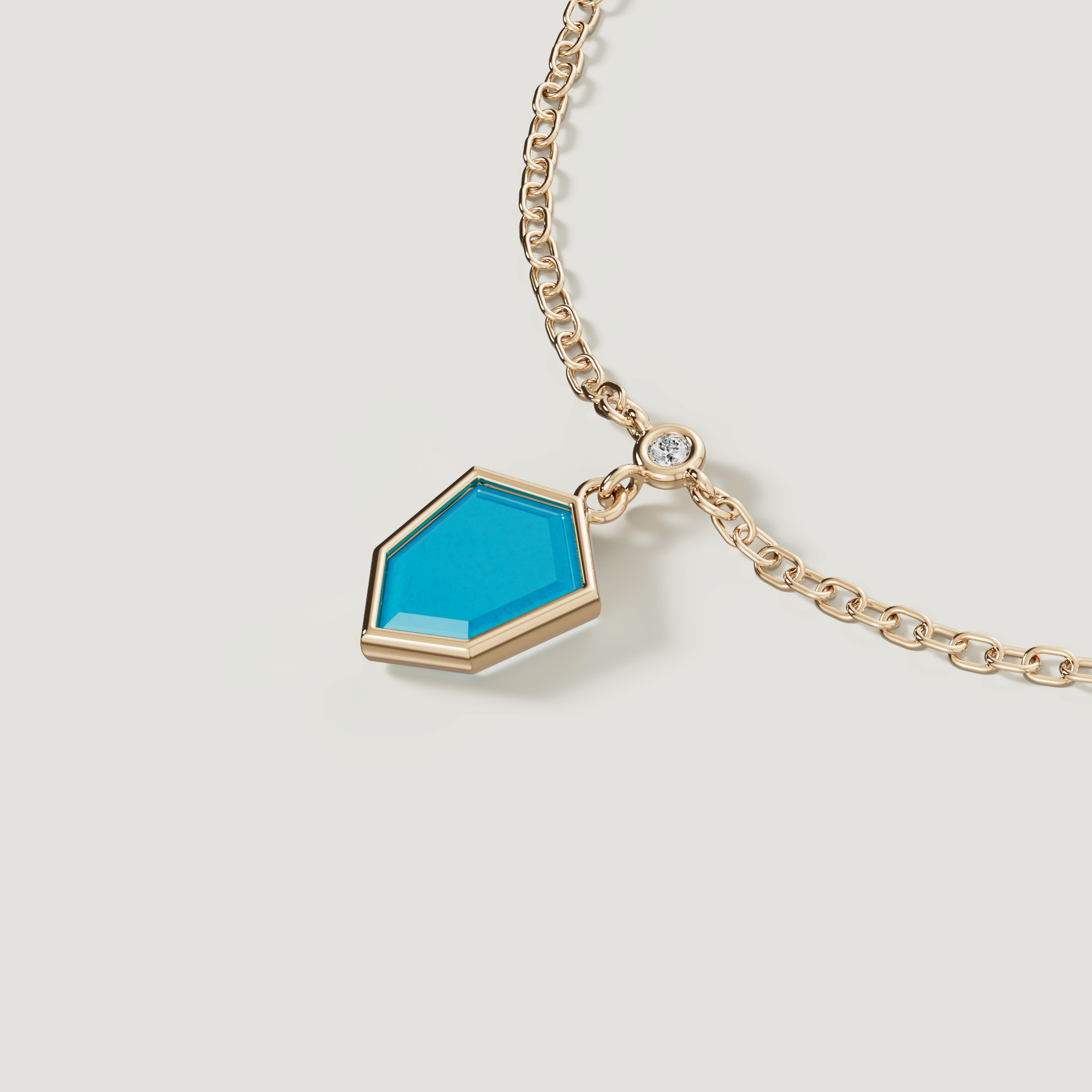 Spring 18k Yellow Gold Necklace With London Blue Topaz Lapis Lazuli Turquoise And Diamond