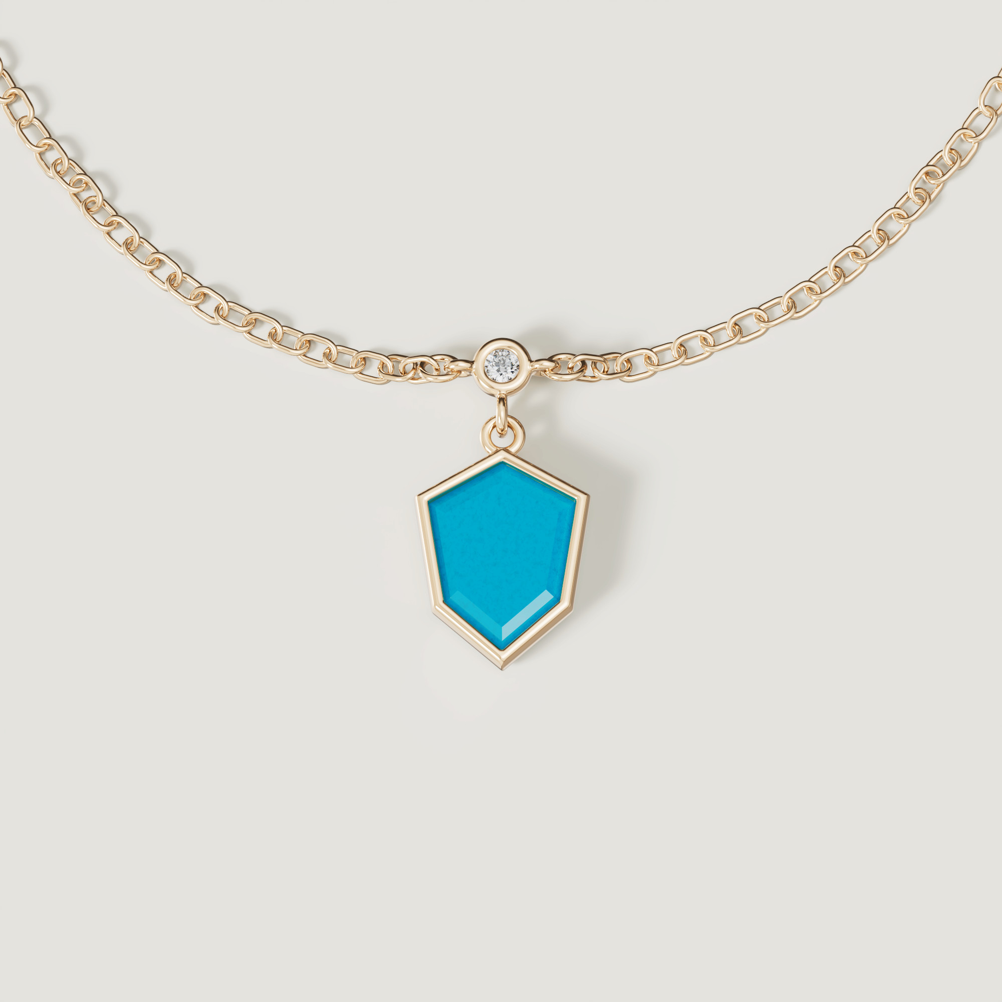 Spring 18k Yellow Gold Necklace With London Blue Topaz Lapis Lazuli Turquoise And Diamond