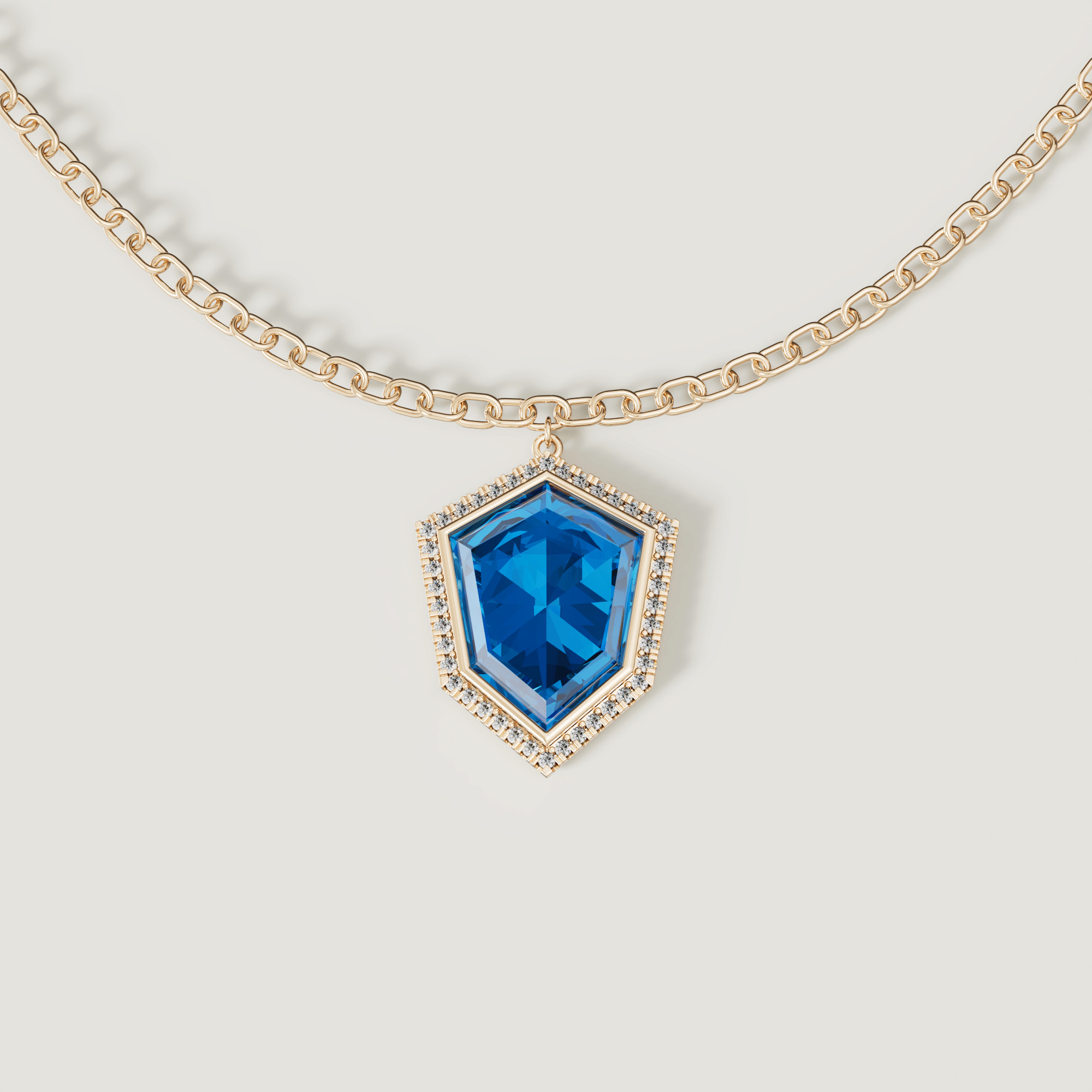 Spring 18k Yellow Gold Necklace With London Blue Topaz And Diamond