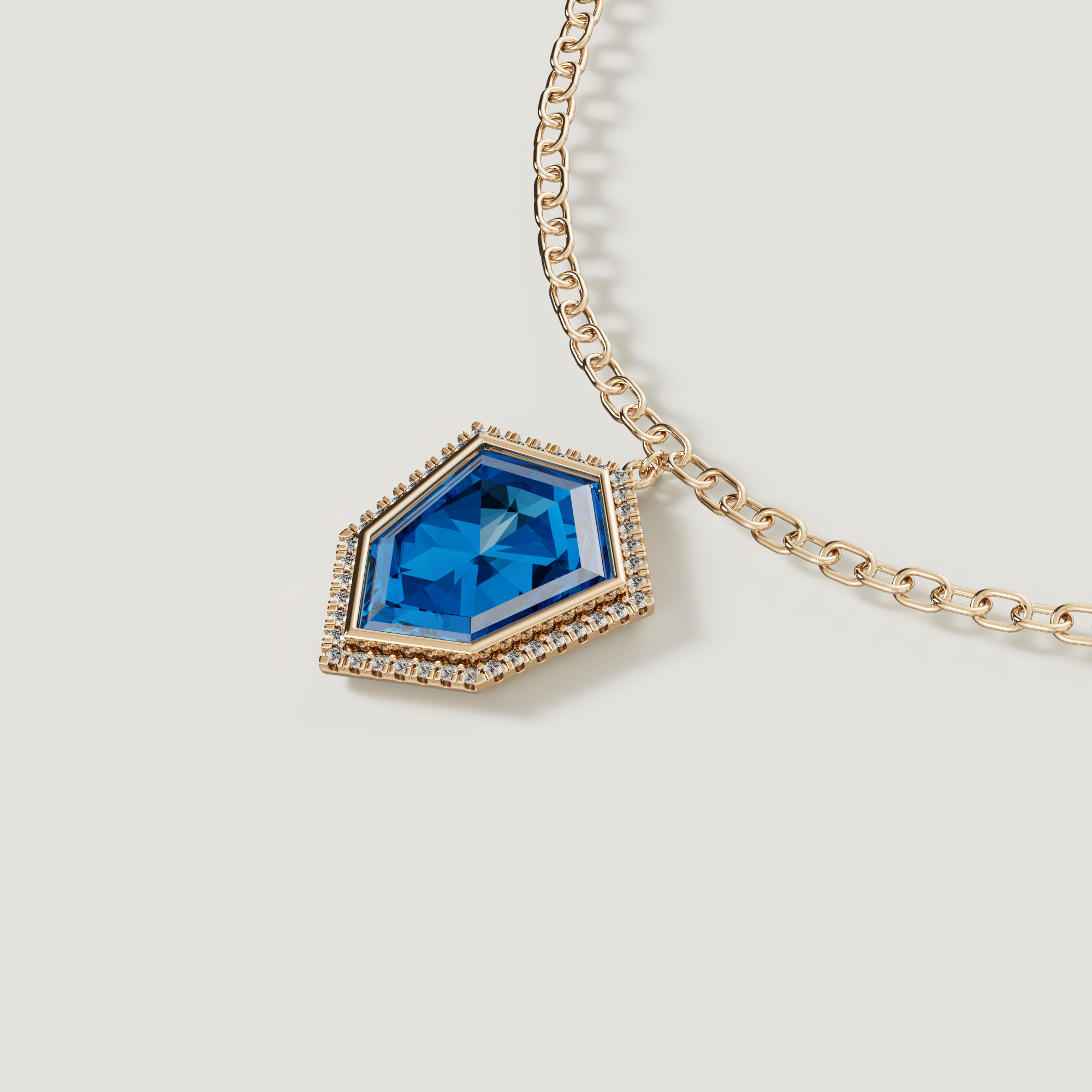 Spring 18k Yellow Gold Necklace With London Blue Topaz And Diamond
