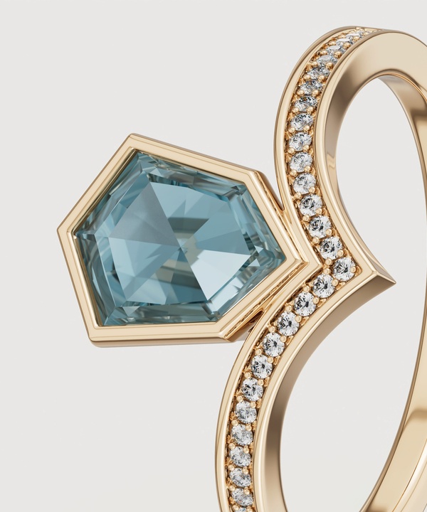 Spring 18k Yellow Gold Ring With London Blue Topaz And Diamond