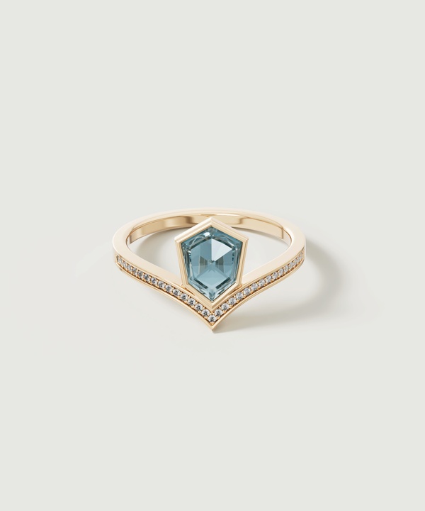 Spring 18k Yellow Gold Ring With London Blue Topaz And Diamond