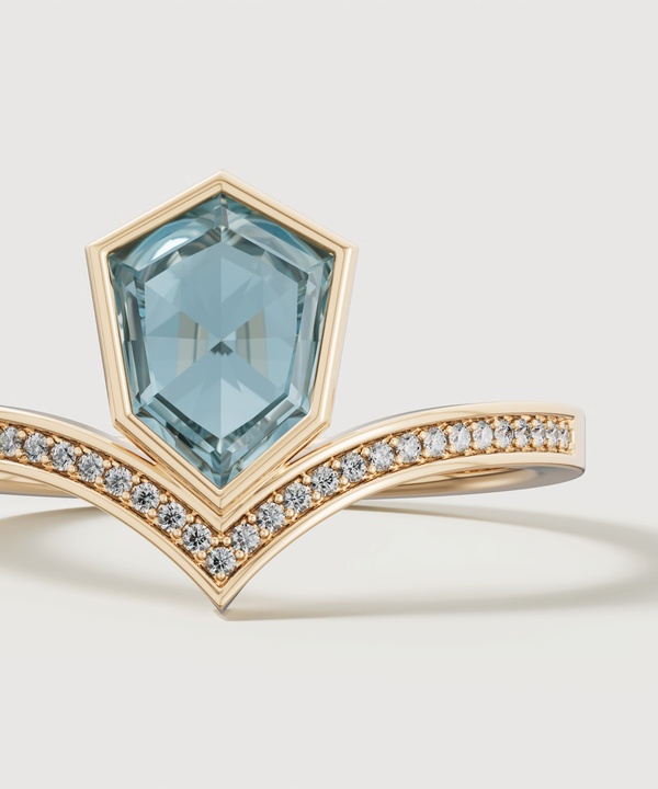 Spring 18k Yellow Gold Ring With London Blue Topaz And Diamond