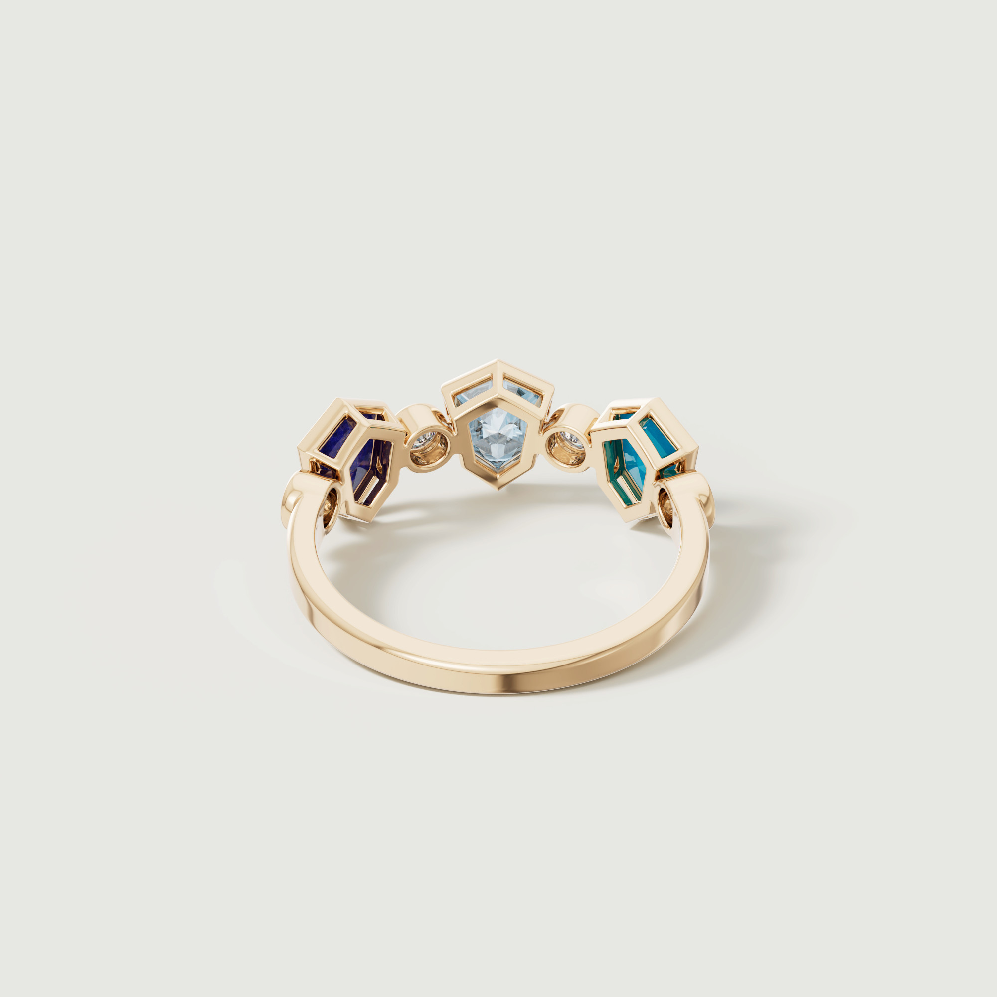 Spring 18k Yellow Gold Ring With Turquoise Lapis Lazuli Swiss Blue Topaz And Diamond