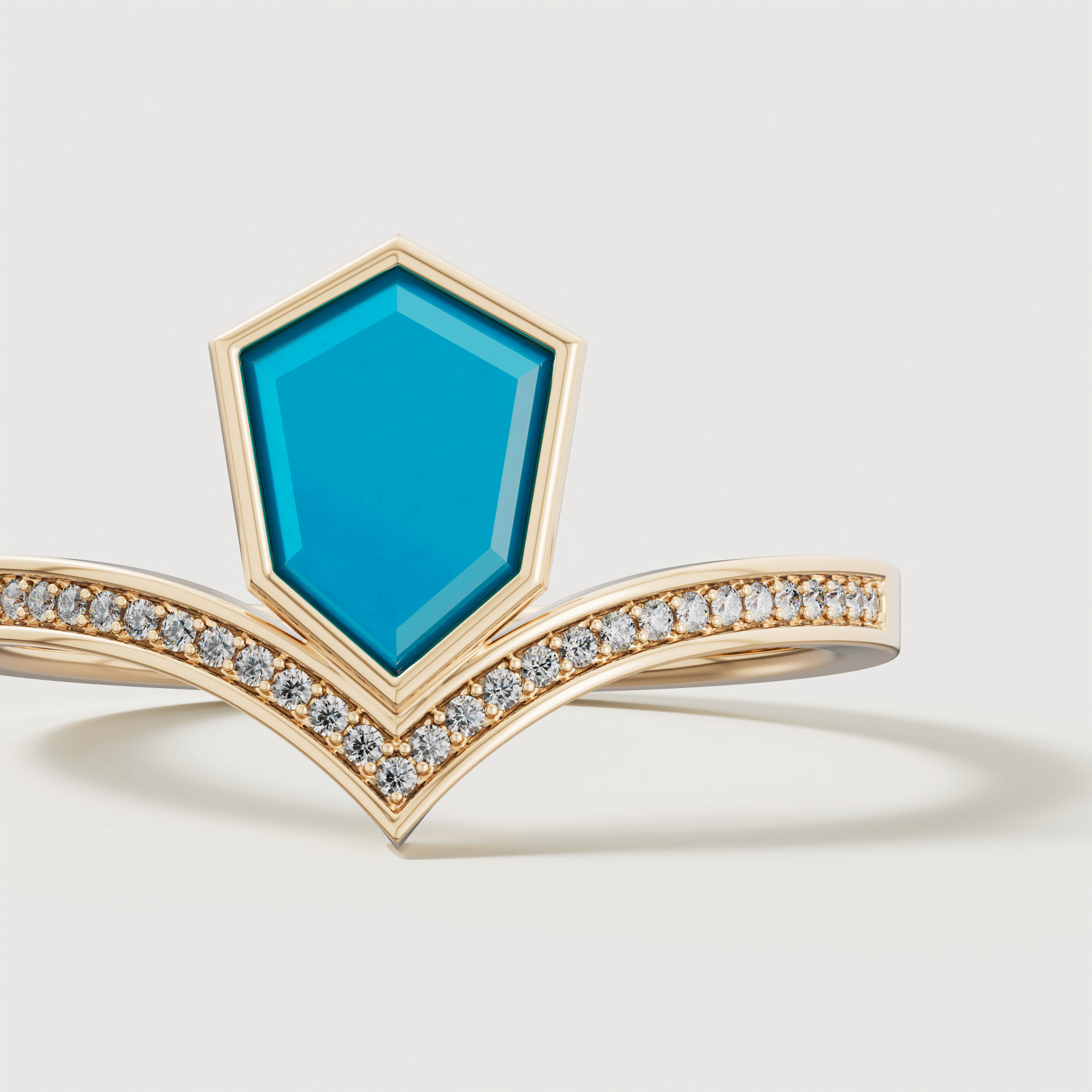 Spring 18k Yellow Gold Ring With Turquoise And Diamond