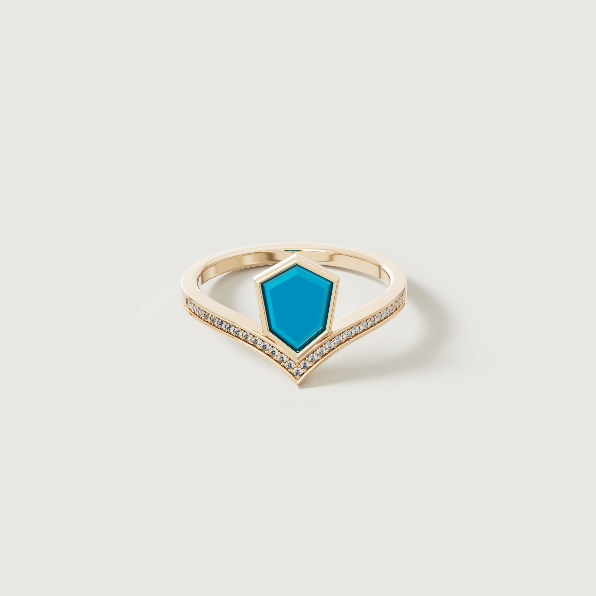 Spring 18k Yellow Gold Ring With Turquoise And Diamond