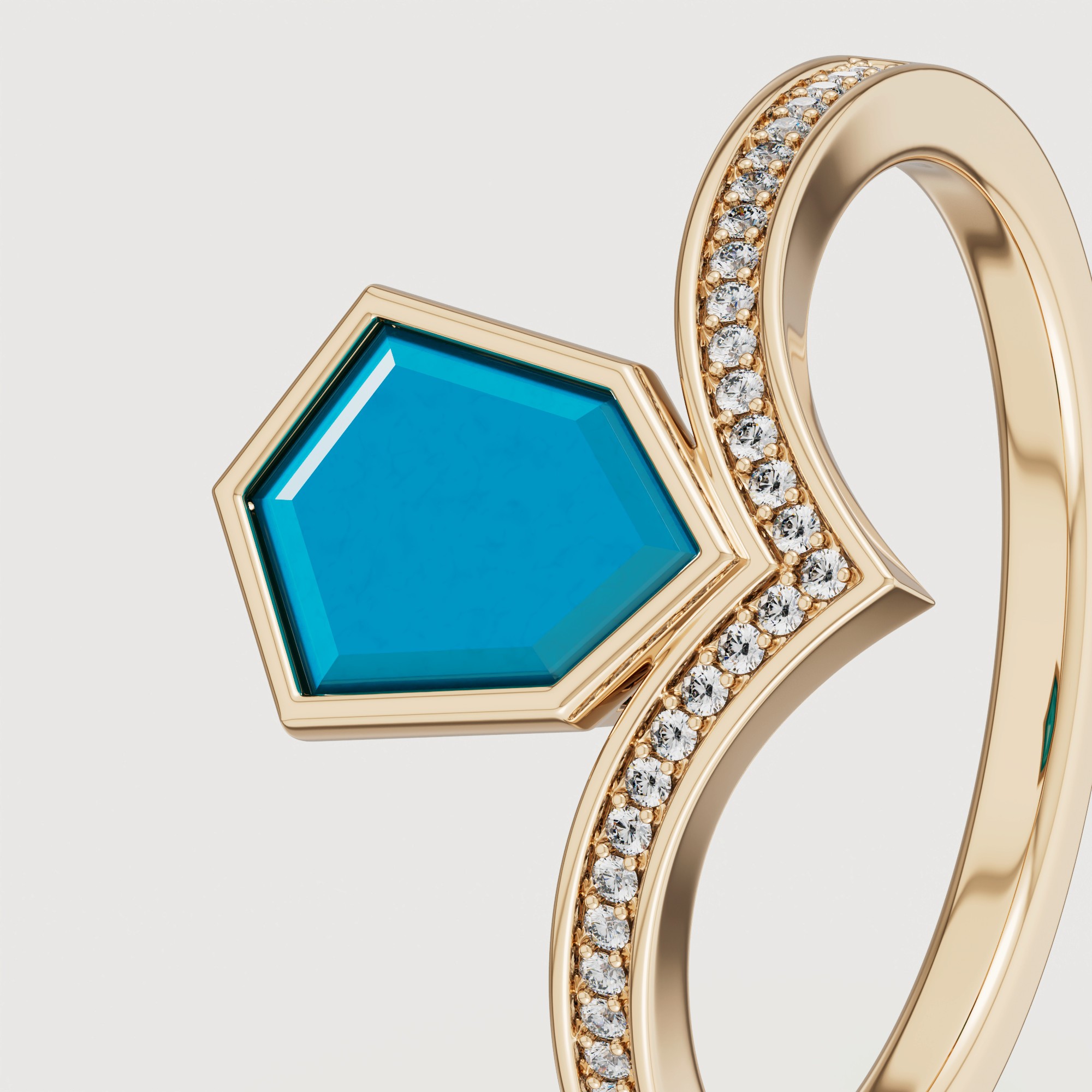 Spring 18k Yellow Gold Ring With Turquoise And Diamond