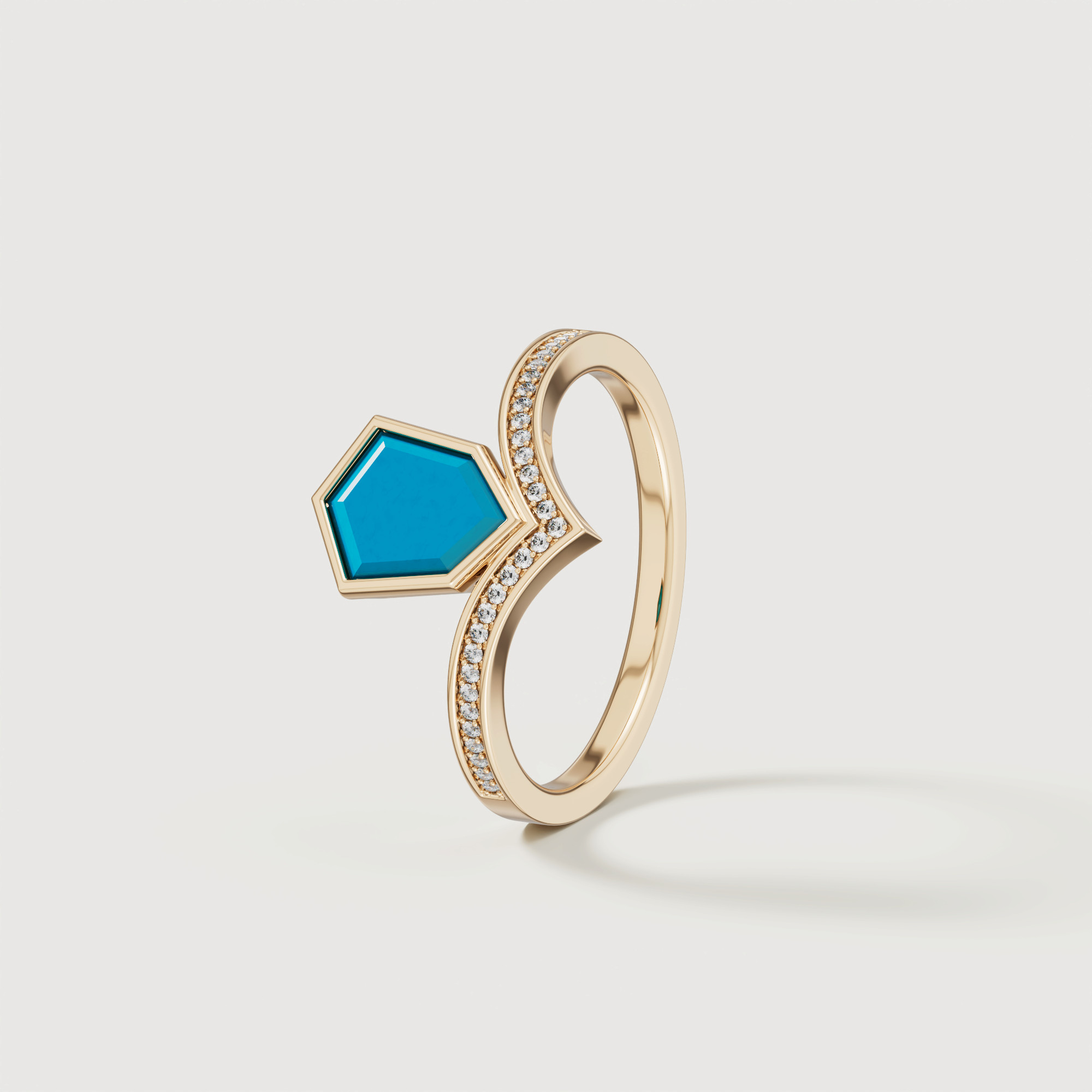 Spring 18k Yellow Gold Ring With Turquoise And Diamond