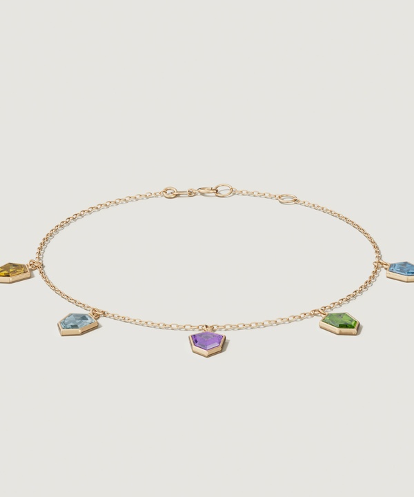 Spring 18k Yellow Gold Anklet With Amethyst Citrine Peridot Swiss Blue Topaz And London Blue Topaz