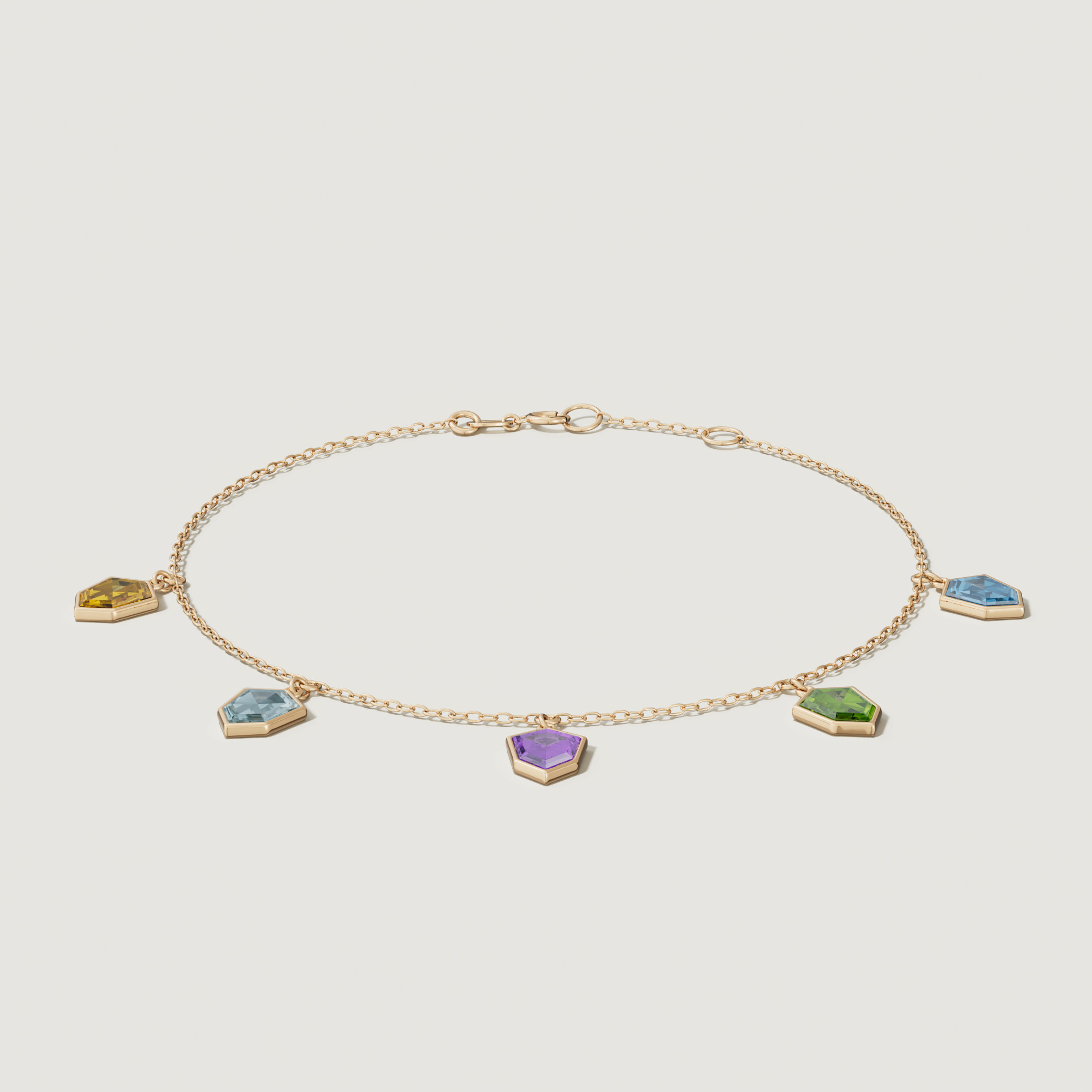 Spring 18k Yellow Gold Anklet With Amethyst Citrine Peridot Swiss Blue Topaz And London Blue Topaz