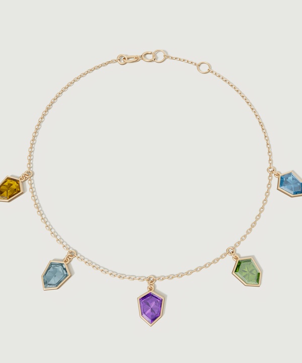 Spring 18k Yellow Gold Anklet With Amethyst Citrine Peridot Swiss Blue Topaz And London Blue Topaz