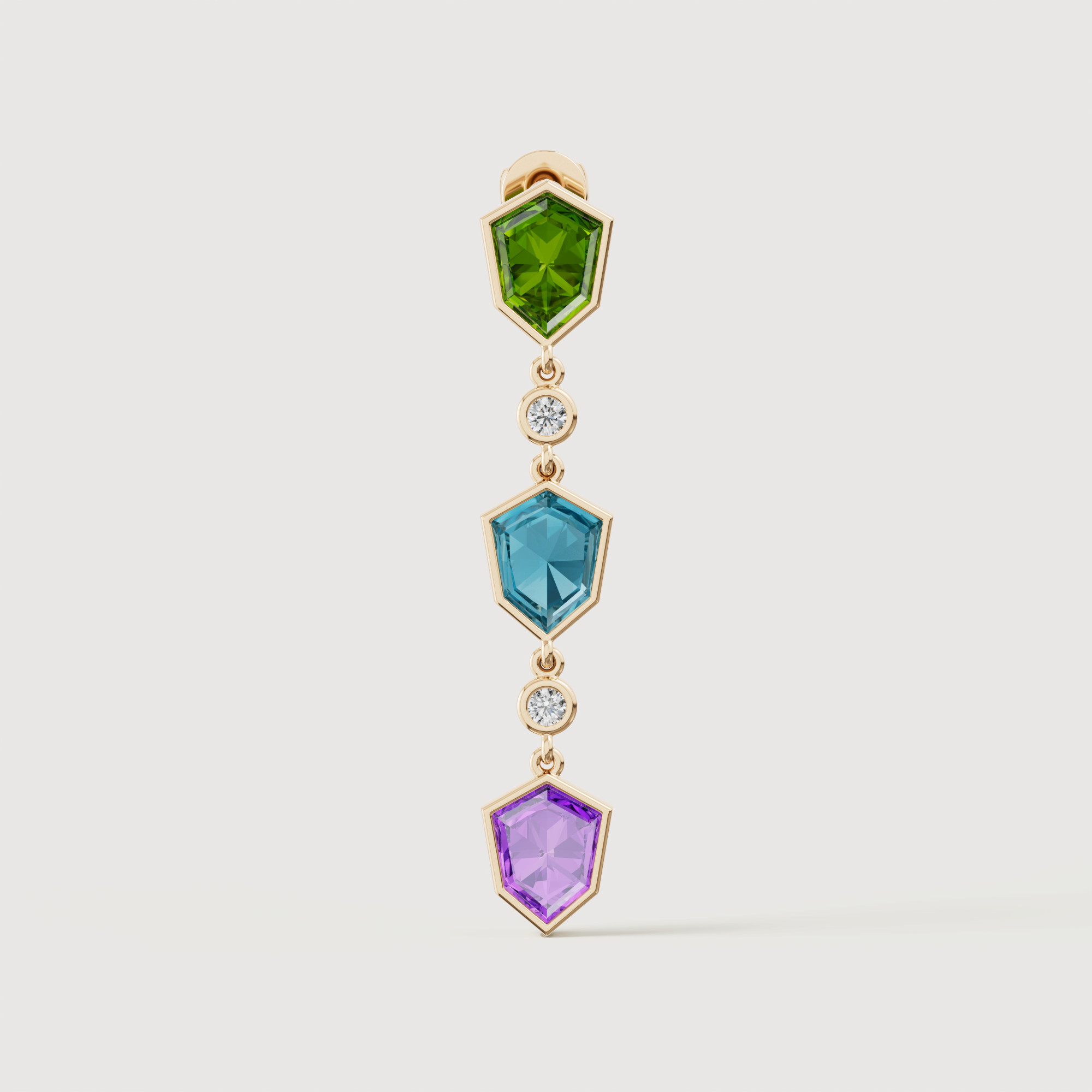 Spring 18k Yellow Gold Earrings With Peridot Amethyst Swiss Blue Topaz And Diamond