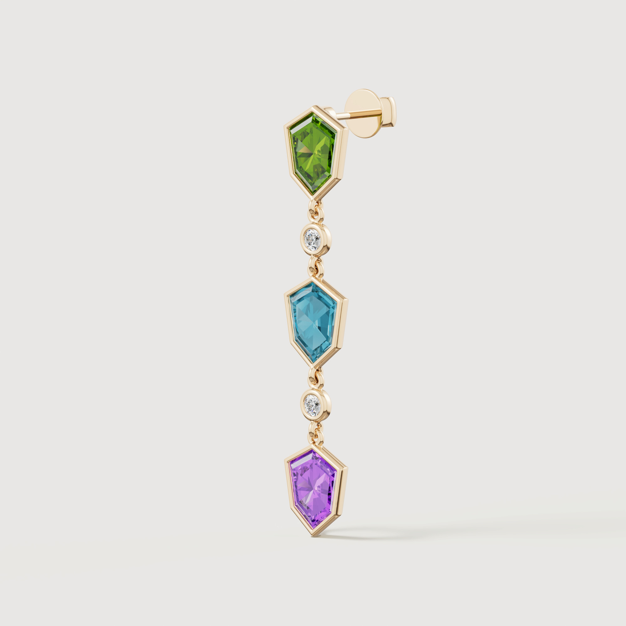 Spring 18k Yellow Gold Earrings With Peridot Amethyst Swiss Blue Topaz And Diamond