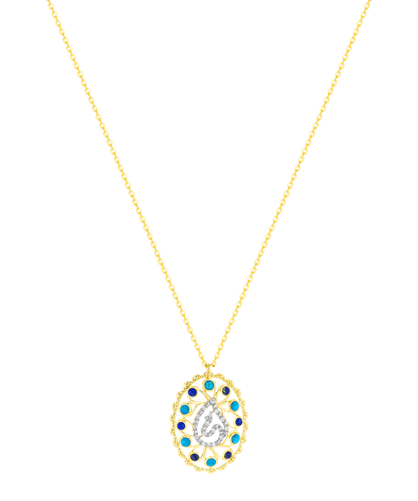 Ummi Yellow Gold Necklace With Diamond Turquoise And Lapis Lazuli