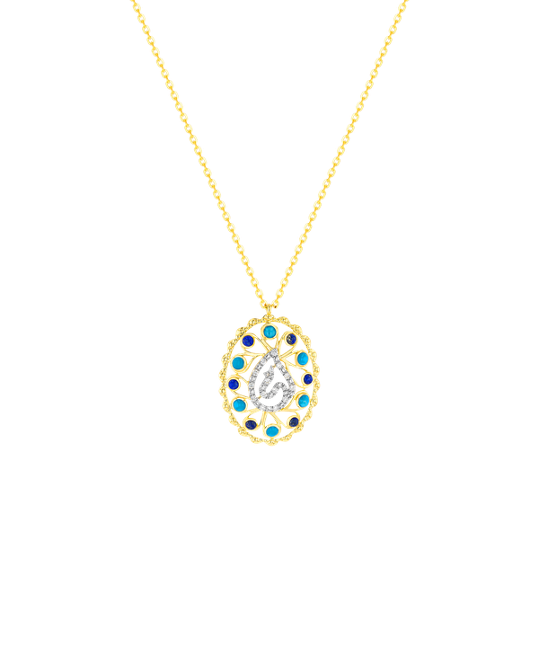 Ummi Yellow Gold Necklace With Diamond Turquoise And Lapis Lazuli