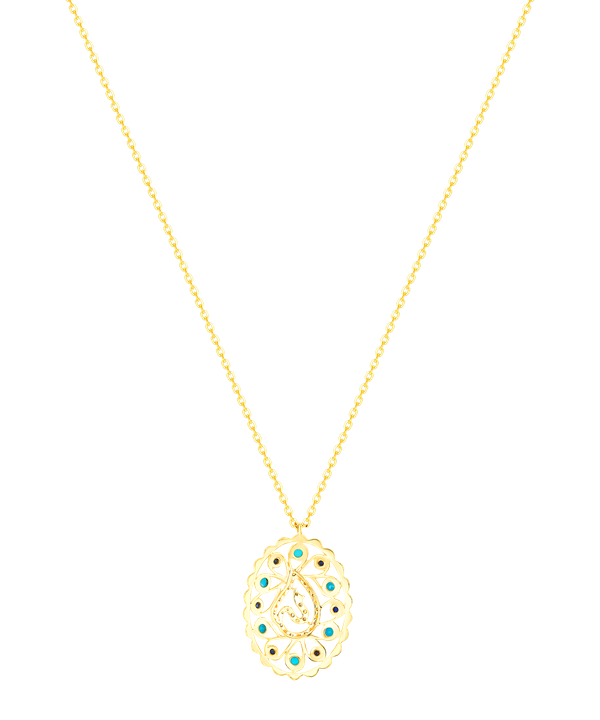 Ummi Yellow Gold Necklace With Diamond Turquoise And Lapis Lazuli